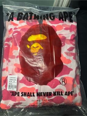 Bape Pink Camo Zip-Up Sweater with Ape Head Graphic